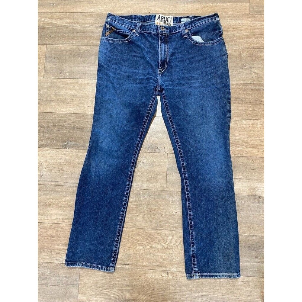 Ariat M4 Low Rise Straight Mens 40X34 Western Embroidered Stitch Blue Jeans